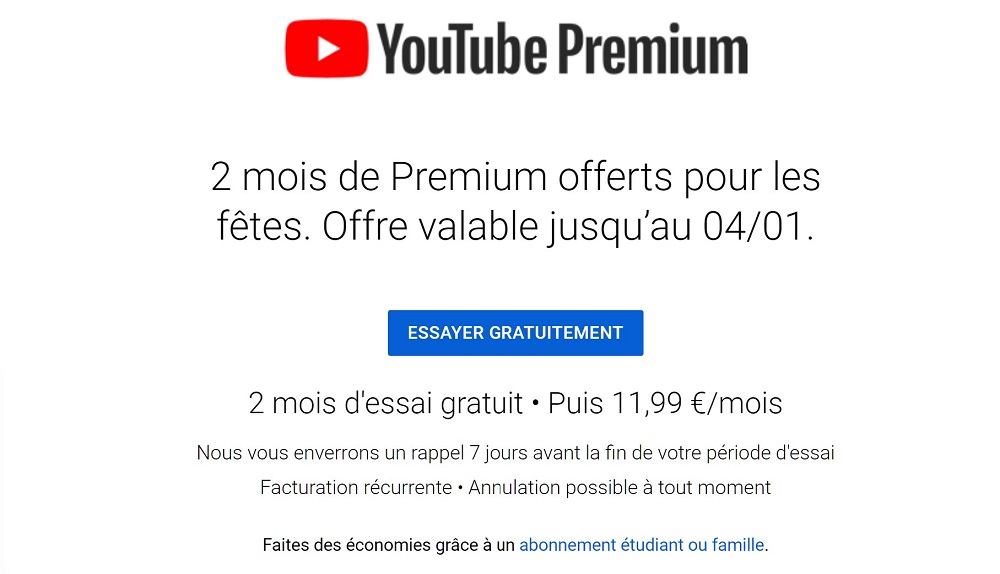 YouTube Premium gratuit