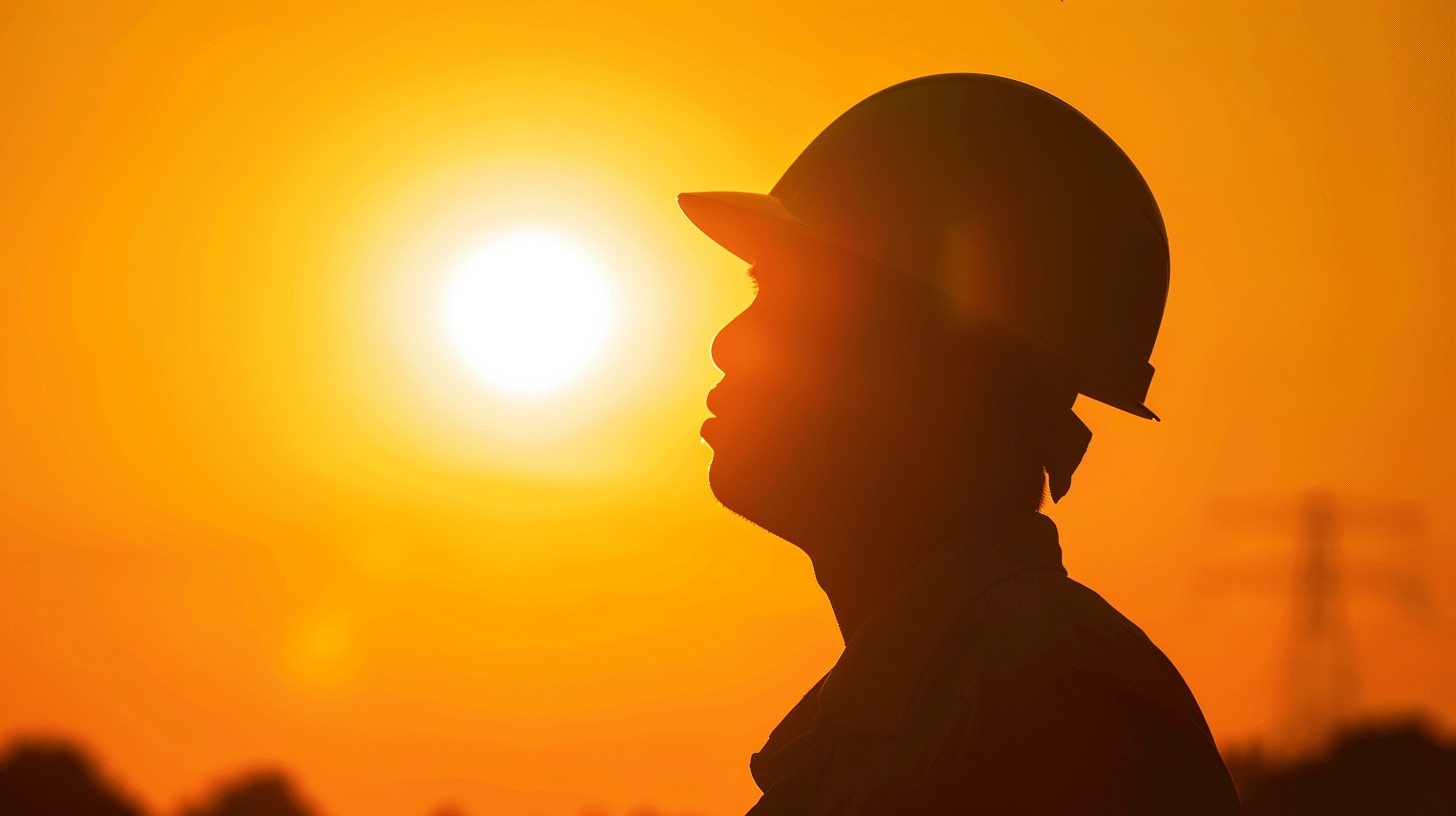 ravailleur en extérieur sous un soleil de plomb, illustration des droits des salariés face à la canicule de l'été 2026