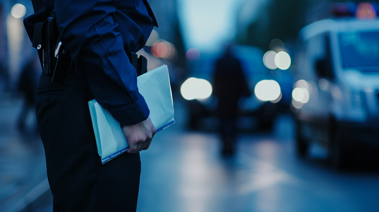 Main de policier remplissant une contravention, illustration de l'amende forfaitaire pour usage de stupéfiants.